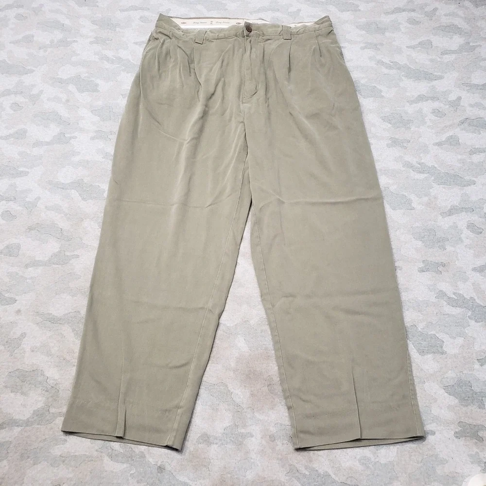 Tommy Bahama Pants Mens 38 Green Pleated 100% Silk Relaxed